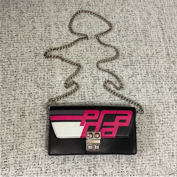 Prada Handbags - Prada Black and Pink Racing Stud lock wallet on chain